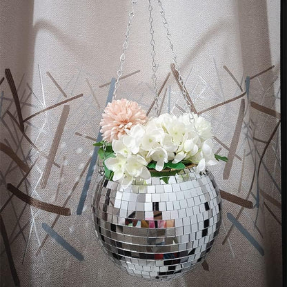 Disco Ball Planter,Disco Ball Plant Hanger,Mirror Disco Planter with Chain and Macrame Hanger,Boho Disco Ball Hanging Planter for Indoor Outdoor Plants,Home Decor (4inch, Pink)
