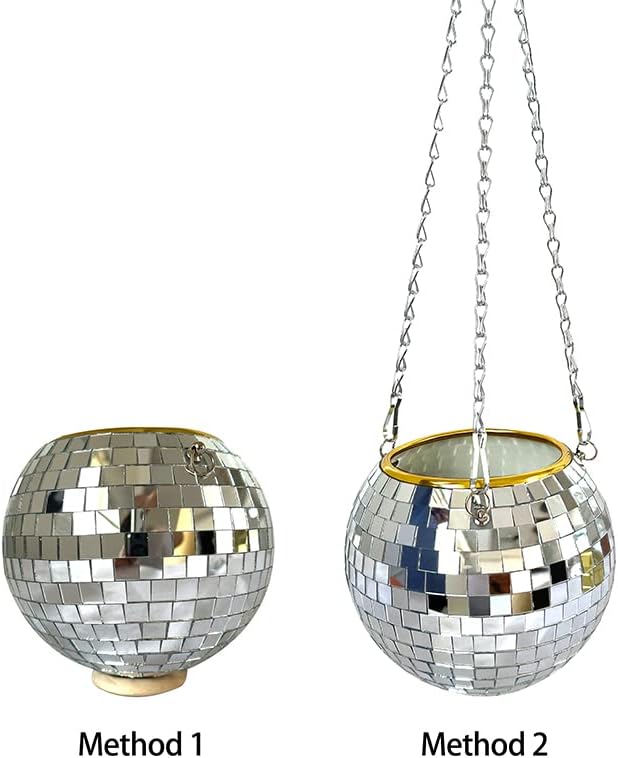Disco Ball Planter,Disco Ball Plant Hanger,Mirror Disco Planter with Chain and Macrame Hanger,Boho Disco Ball Hanging Planter for Indoor Outdoor Plants,Home Decor (4inch, Pink)