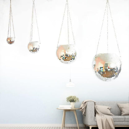 Disco Ball Planter,Disco Ball Plant Hanger,Mirror Disco Planter with Chain and Macrame Hanger,Boho Disco Ball Hanging Planter for Indoor Outdoor Plants,Home Decor (4inch, Pink)