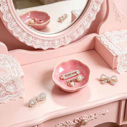 Ceramic Jewelry Tray, Ring Holder Floral Trinket Bowl for Women | Small catchall keeps rings, earrings, keys, and keepsakes visible on vanities or dressers, adding a giftable decor accent