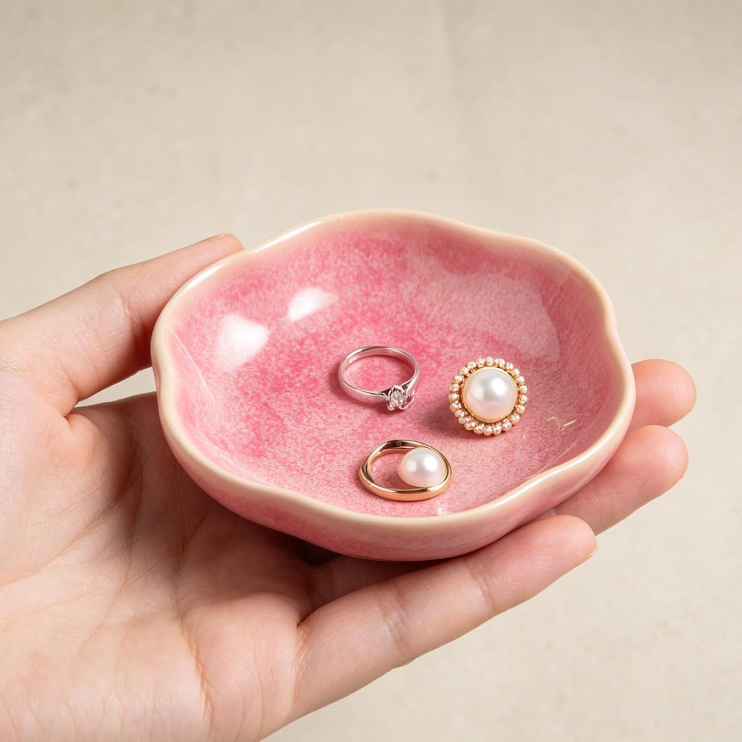 Ceramic Jewelry Tray, Ring Holder Floral Trinket Bowl for Women | Small catchall keeps rings, earrings, keys, and keepsakes visible on vanities or dressers, adding a giftable decor accent