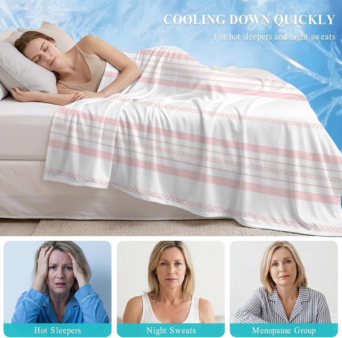 40"x60" Lap Cooling Blanket Pink Stripes Ice Silk Lightweight Breathable Soft Summer Blanket for Hot Sleepers Couch Bed Sofa Camping Minimalist Farmhouse Modern Wheat Lines