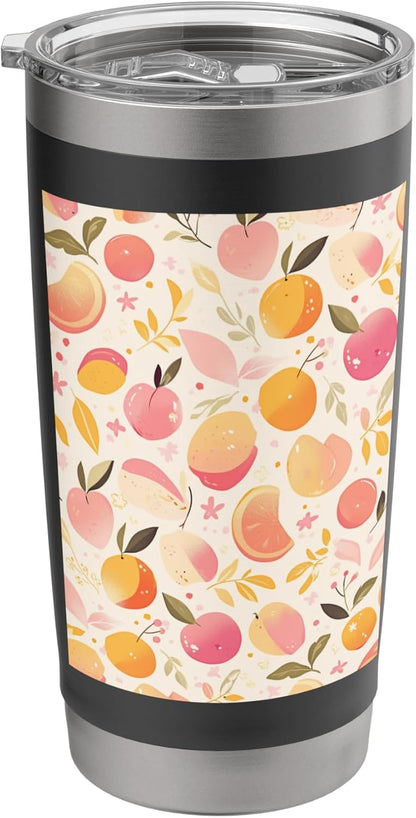 Cute Vintage Peach and Fruit Pattern Art Stainless Steel Insulated Tumbler