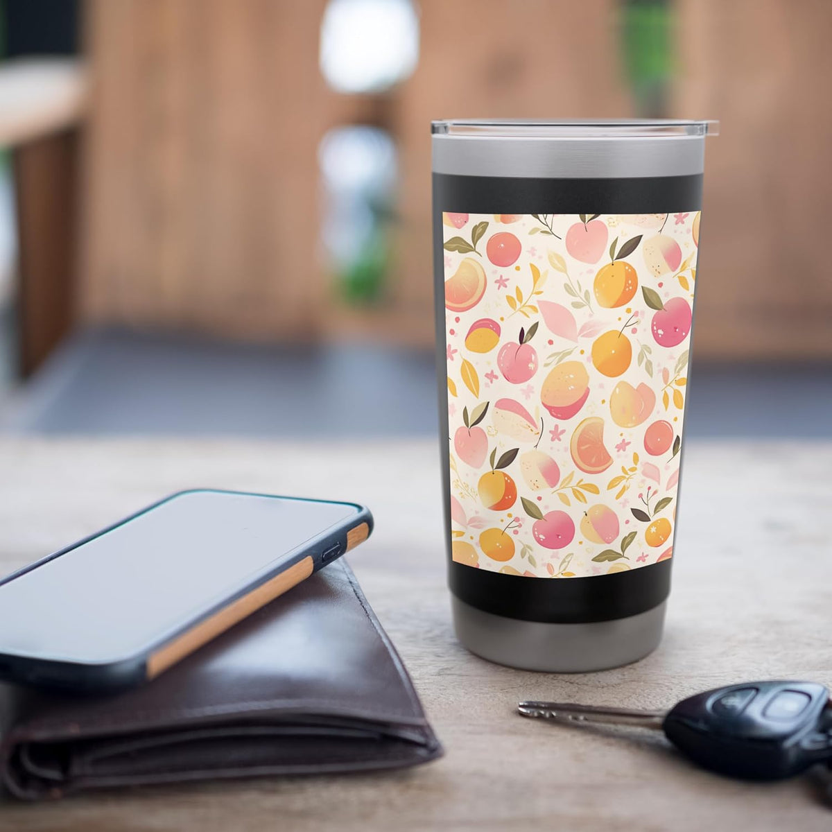 Cute Vintage Peach and Fruit Pattern Art Stainless Steel Insulated Tumbler