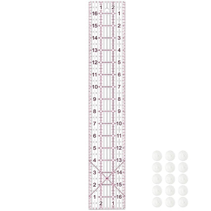 Acrylic Quilters Ruler,Sewing Ruler,3-Inch by 17-Inch, Non Slip Rings 15 Pieces for Quilting and Sewing (Pink)