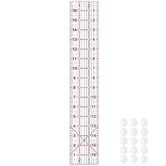 Acrylic Quilters Ruler,Sewing Ruler,3-Inch by 17-Inch, Non Slip Rings 15 Pieces for Quilting and Sewing (Pink)