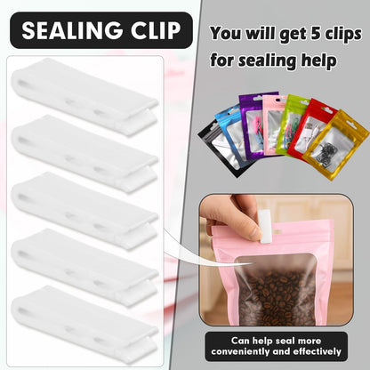 200 PCS-5x8 Reclosable Mylar Bags Pink for Food Storage, Resealable Mylar Bag with Clear Window for Small Businesses, Smell Proof Aluminum Foil Resealable Edible Packaging Bag for Candies