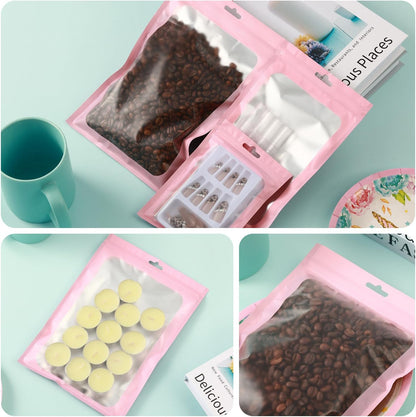 200 PCS-5x8 Reclosable Mylar Bags Pink for Food Storage, Resealable Mylar Bag with Clear Window for Small Businesses, Smell Proof Aluminum Foil Resealable Edible Packaging Bag for Candies
