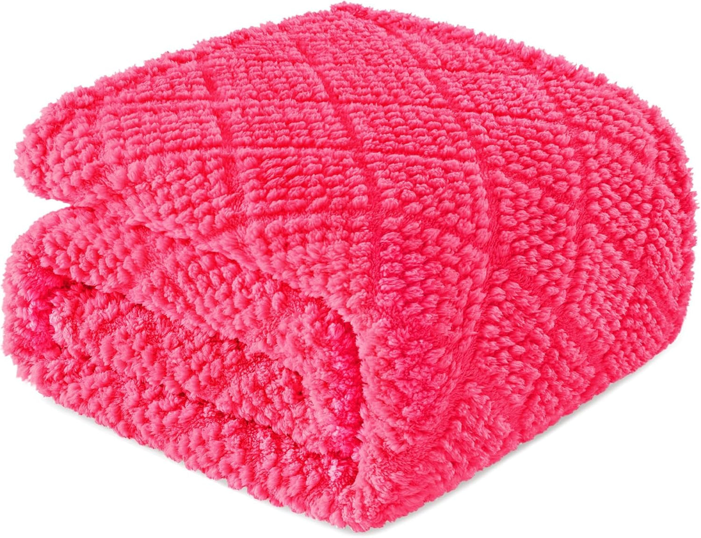 Whale Flotilla Fuzzy Fleece Throw Blanket for Couch, Bed, Soft Fluffy Jacquard Waffle Blankets for All Season, Lightweight and Cozy, 50x60 Inch, Hot Pink