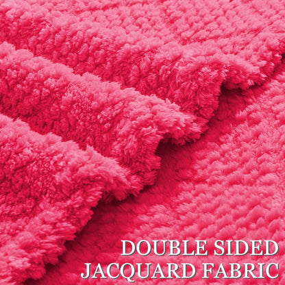 Whale Flotilla Fuzzy Fleece Throw Blanket for Couch, Bed, Soft Fluffy Jacquard Waffle Blankets for All Season, Lightweight and Cozy, 50x60 Inch, Hot Pink