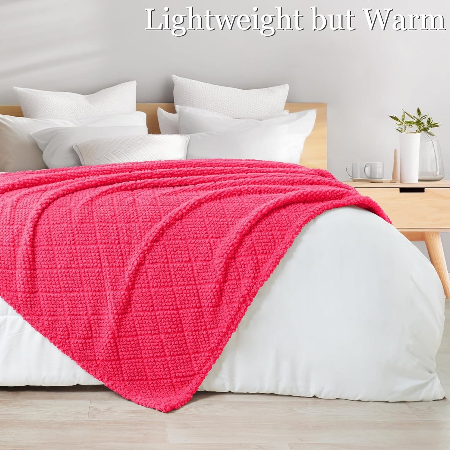 Whale Flotilla Fuzzy Fleece Throw Blanket for Couch, Bed, Soft Fluffy Jacquard Waffle Blankets for All Season, Lightweight and Cozy, 50x60 Inch, Hot Pink