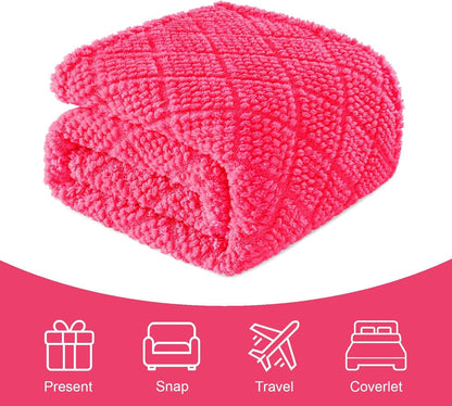 Whale Flotilla Fuzzy Fleece Throw Blanket for Couch, Bed, Soft Fluffy Jacquard Waffle Blankets for All Season, Lightweight and Cozy, 50x60 Inch, Hot Pink