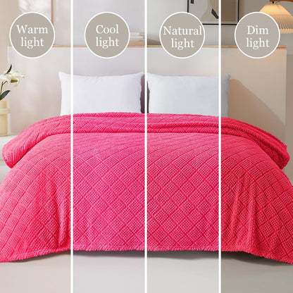 Whale Flotilla Fuzzy Fleece Throw Blanket for Couch, Bed, Soft Fluffy Jacquard Waffle Blankets for All Season, Lightweight and Cozy, 50x60 Inch, Hot Pink