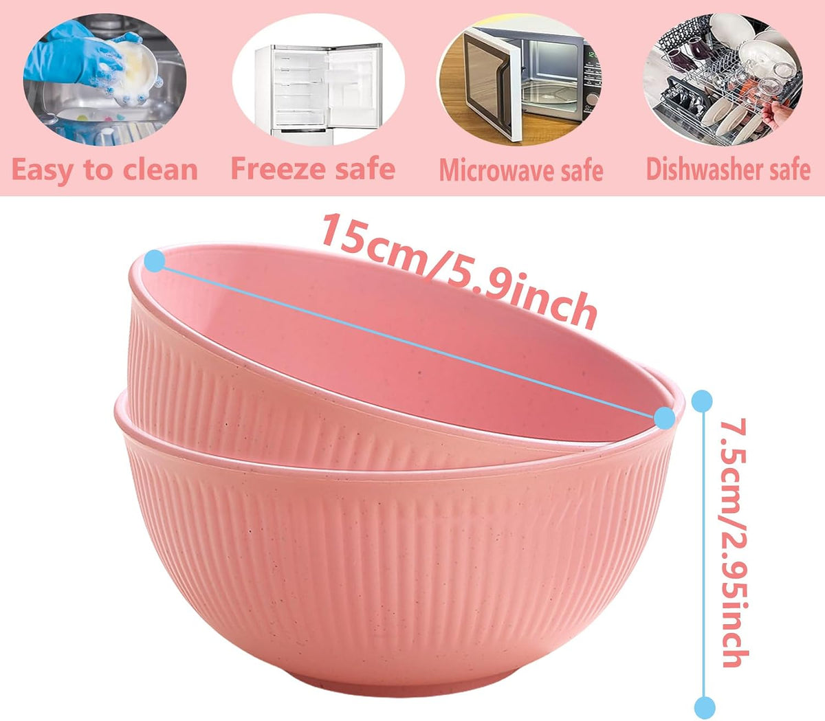 Set of 4 Unbreakable Cereal Bowls, Dishwasher Safe Reusable Dining Bowls