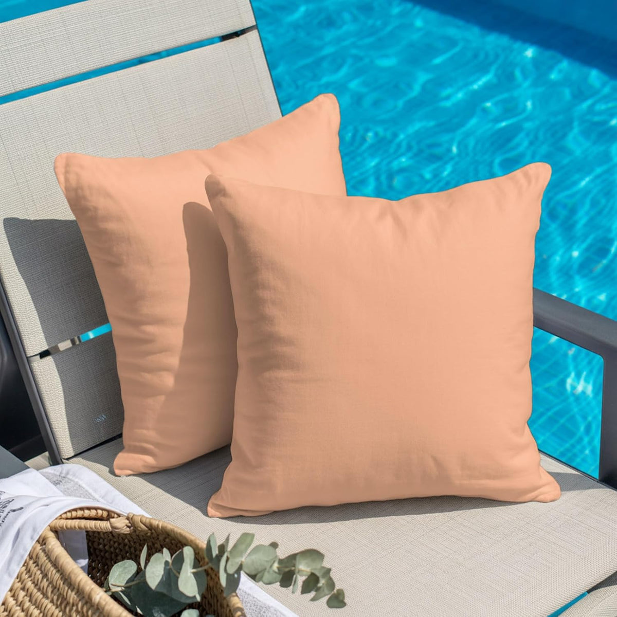 Peach Pink Watercolor Outdoor Pillowcase,Solid Color Throw Pillow Covers for Bedroom Sofa Living Room Camping 26 x 26 Inch