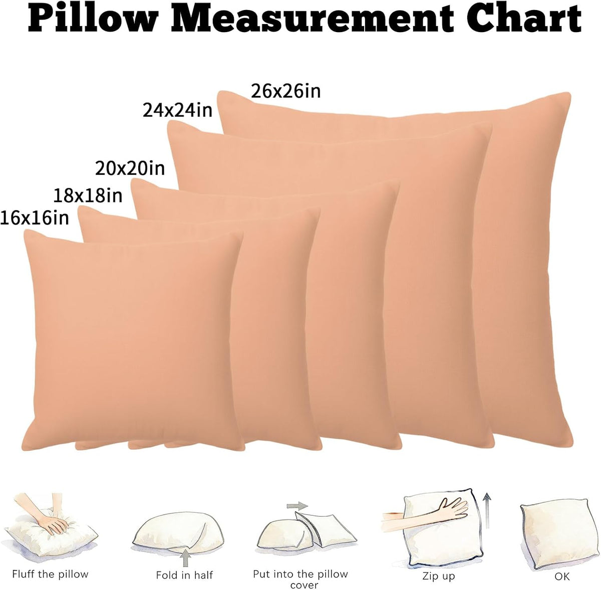 Peach Pink Watercolor Outdoor Pillowcase,Solid Color Throw Pillow Covers for Bedroom Sofa Living Room Camping 26 x 26 Inch