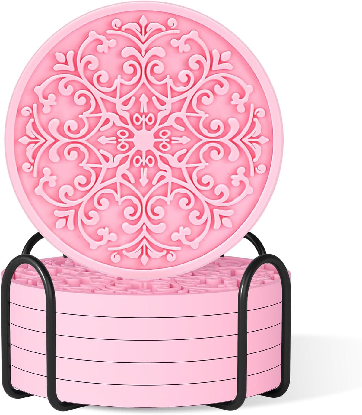Drink Coasters, Coasters Set of 6 with Holder, Non-Slip Silicone Cup Mat