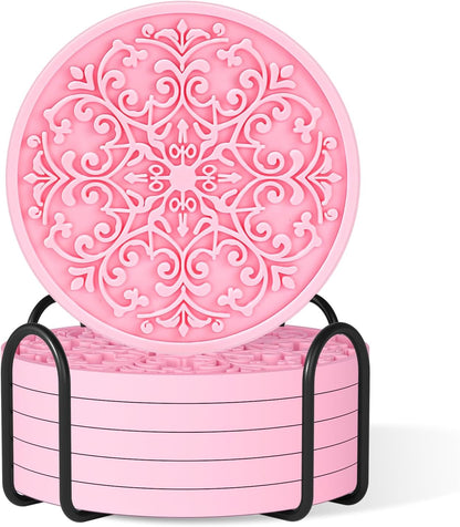 Drink Coasters, Coasters Set of 6 with Holder, Non-Slip Silicone Cup Mat