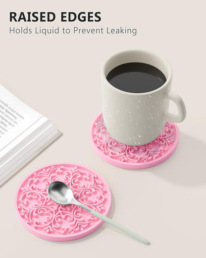 Drink Coasters, Coasters Set of 6 with Holder, Non-Slip Silicone Cup Mat