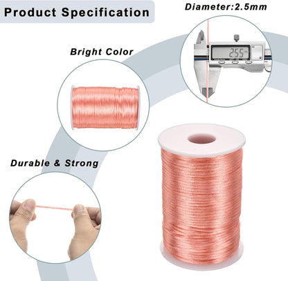 Nylon Satin Cord 2.5mm, 109 Yard Nylon String for Bracelet Braided Thread [for Jewelry Making Necklace Chinese Knot Craft] - Peach Pink