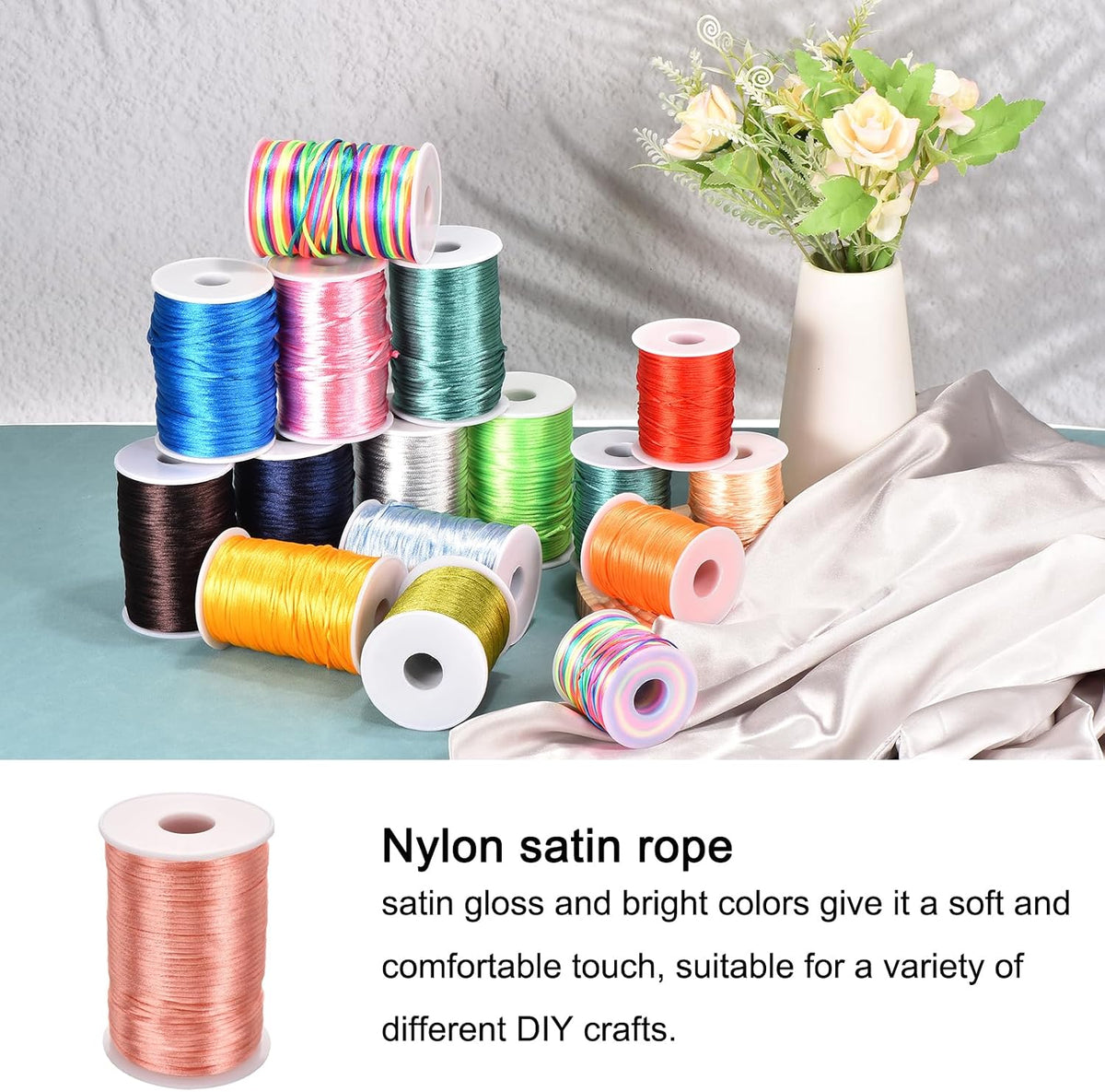 Nylon Satin Cord 2.5mm, 109 Yard Nylon String for Bracelet Braided Thread [for Jewelry Making Necklace Chinese Knot Craft] - Peach Pink
