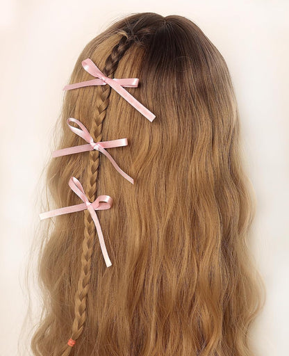 Bow Hair Clip, 10Pcs Pink Satin Fabric Bowknot with Long Tail Tassel Ribbon Claw Clips for Girls Teens Kids Hair Barrettes with Bow Accessories