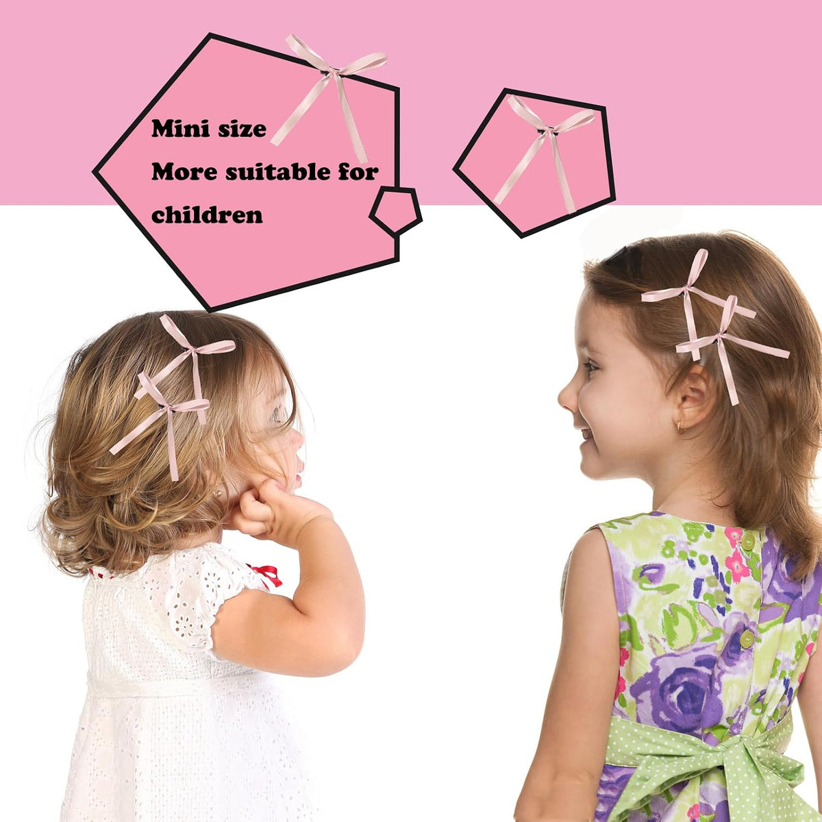 Bow Hair Clip, 10Pcs Pink Satin Fabric Bowknot with Long Tail Tassel Ribbon Claw Clips for Girls Teens Kids Hair Barrettes with Bow Accessories