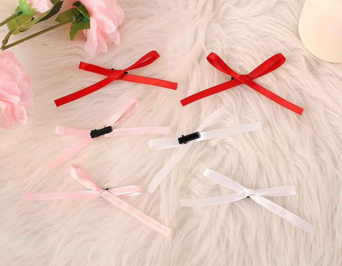 Bow Hair Clip, 10Pcs Pink Satin Fabric Bowknot with Long Tail Tassel Ribbon Claw Clips for Girls Teens Kids Hair Barrettes with Bow Accessories