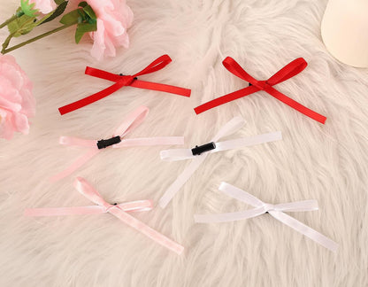 Bow Hair Clip, 10Pcs Pink Satin Fabric Bowknot with Long Tail Tassel Ribbon Claw Clips for Girls Teens Kids Hair Barrettes with Bow Accessories