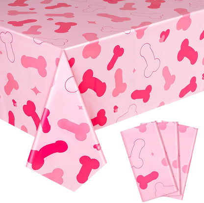 3 Pcs Bachelorette Party Decorations Pink Plastic Waterproof Tablecloth Funny Naughty Bridal Shower Decor for Wedding Bachelor Party