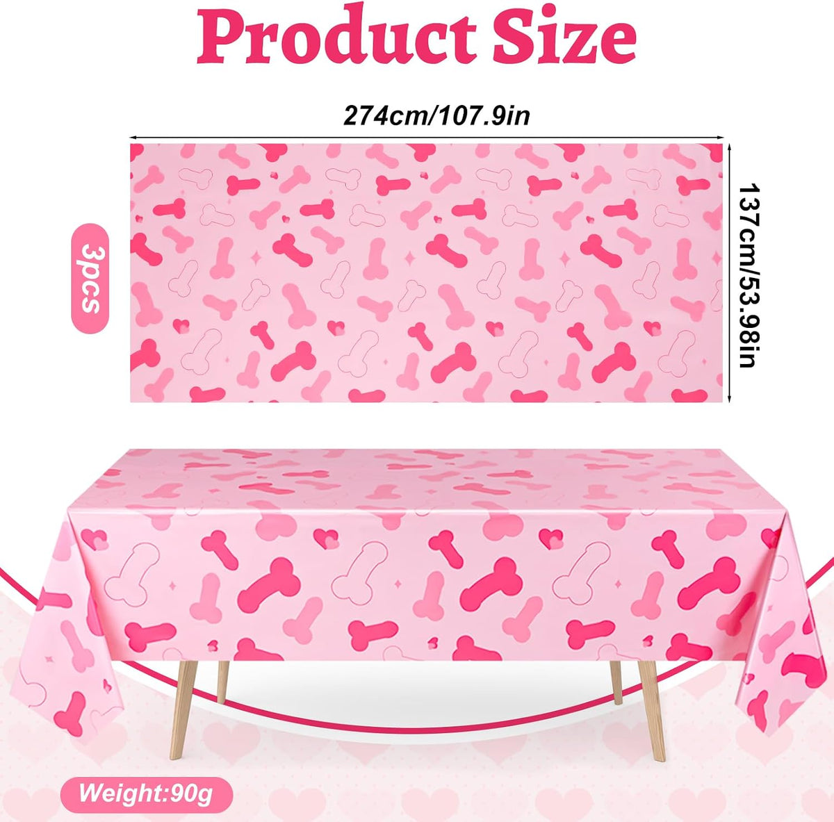 3 Pcs Bachelorette Party Decorations Pink Plastic Waterproof Tablecloth Funny Naughty Bridal Shower Decor for Wedding Bachelor Party