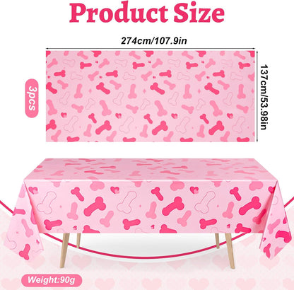 3 Pcs Bachelorette Party Decorations Pink Plastic Waterproof Tablecloth Funny Naughty Bridal Shower Decor for Wedding Bachelor Party