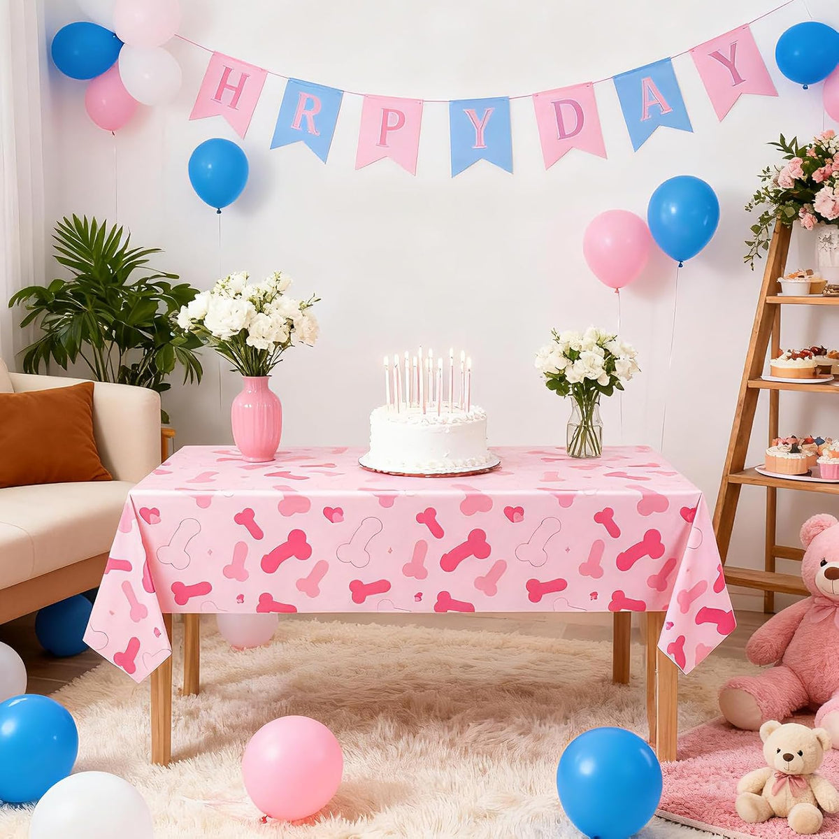 3 Pcs Bachelorette Party Decorations Pink Plastic Waterproof Tablecloth Funny Naughty Bridal Shower Decor for Wedding Bachelor Party