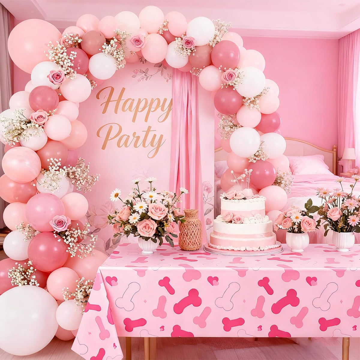 3 Pcs Bachelorette Party Decorations Pink Plastic Waterproof Tablecloth Funny Naughty Bridal Shower Decor for Wedding Bachelor Party