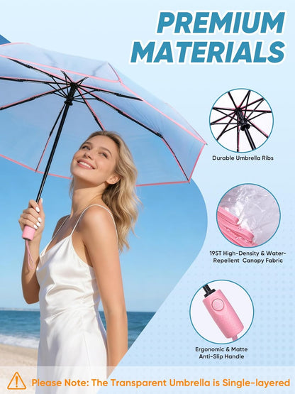 Windproof Travel Umbrellas for Rain and Sun, Withstands 85MPH Winds Auto Open Close Folding Umbrella with Ergonomic Handle, Quick Dry Canopy for Commuting or Backpack