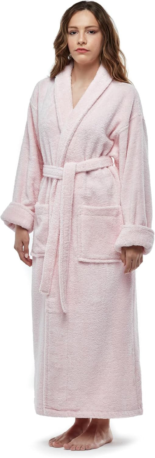 Womens Terry Cotton Bathrobe, Ankle Length Long Women's Bath Robe
