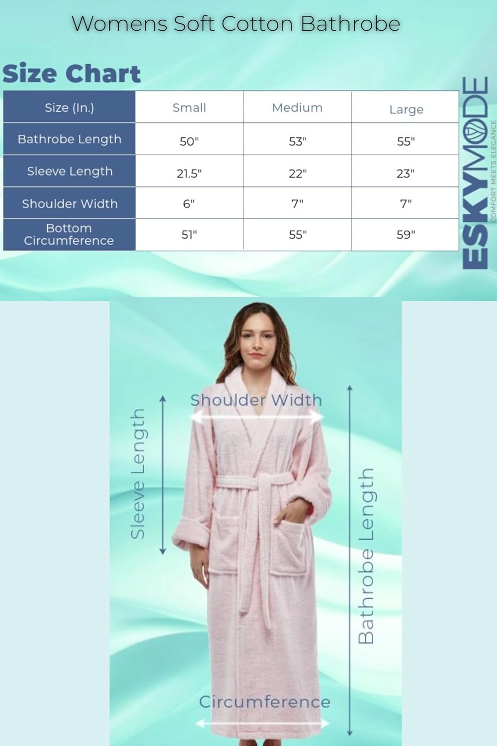 Womens Terry Cotton Bathrobe, Ankle Length Long Women's Bath Robe