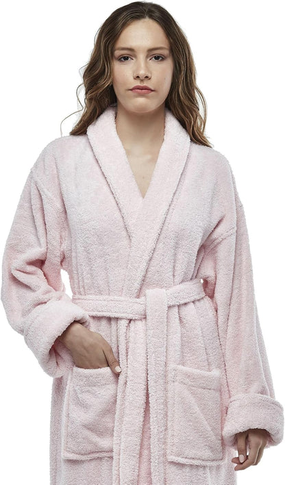 Womens Terry Cotton Bathrobe, Ankle Length Long Women's Bath Robe