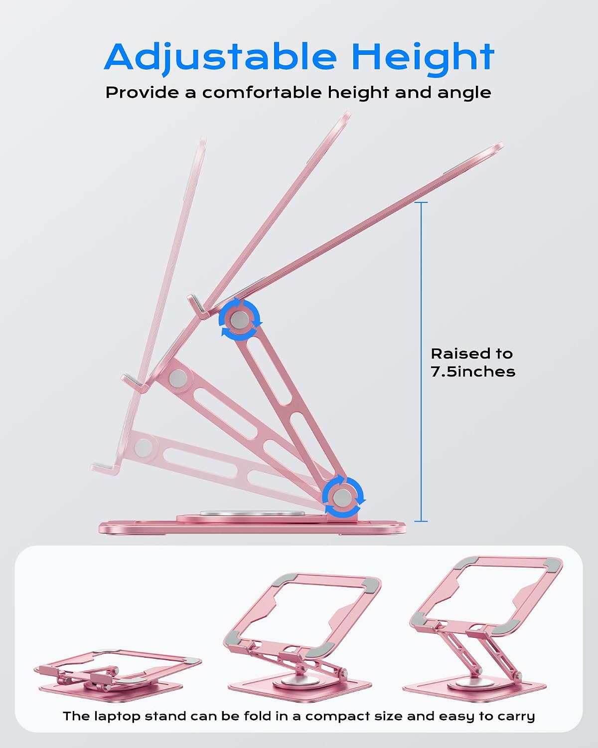 Adjustable Laptop Stand, Computer Stand with 360 Rotating Base