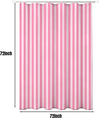 Striped Shower Curtain 72x72 inch, Waterproof Polyester Fabric Bathroom Shower Curtain Set with Hooks, Modern Minimalist Stripe Design for Bathroom Decor (Pink)