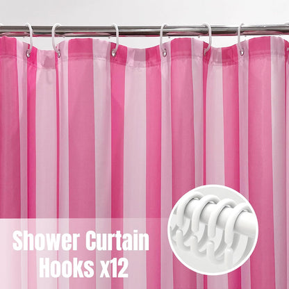 Striped Shower Curtain 72x72 inch, Waterproof Polyester Fabric Bathroom Shower Curtain Set with Hooks, Modern Minimalist Stripe Design for Bathroom Decor (Pink)