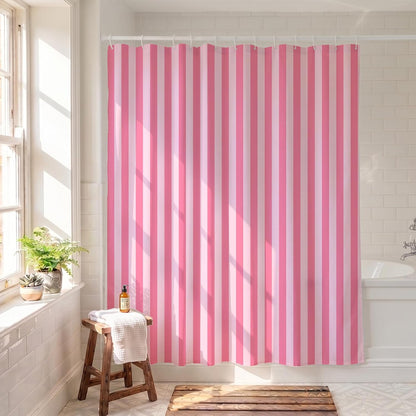 Striped Shower Curtain 72x72 inch, Waterproof Polyester Fabric Bathroom Shower Curtain Set with Hooks, Modern Minimalist Stripe Design for Bathroom Decor (Pink)