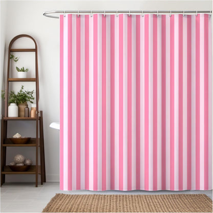 Striped Shower Curtain 72x72 inch, Waterproof Polyester Fabric Bathroom Shower Curtain Set with Hooks, Modern Minimalist Stripe Design for Bathroom Decor (Pink)