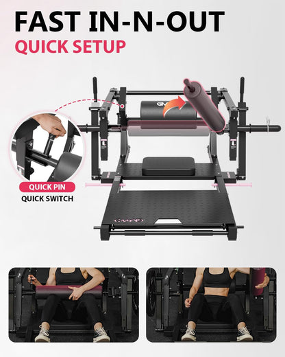 Hip Thrust Machine, 800LBS Plate-Loaded Glute Bridge Machine with Weight Holder, Heavy Duty Butt Exercise Equipment for Glute Muscles Building and Butt Shaping, Adjustable Footboard