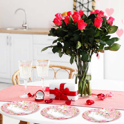 100 Pcs Pink Floral Paper Plates and Napkins Set, Tea Party Disposable Tableware Party Supplies for Bridal, Baby Shower, Birthday, Mother's Day, Serves 50