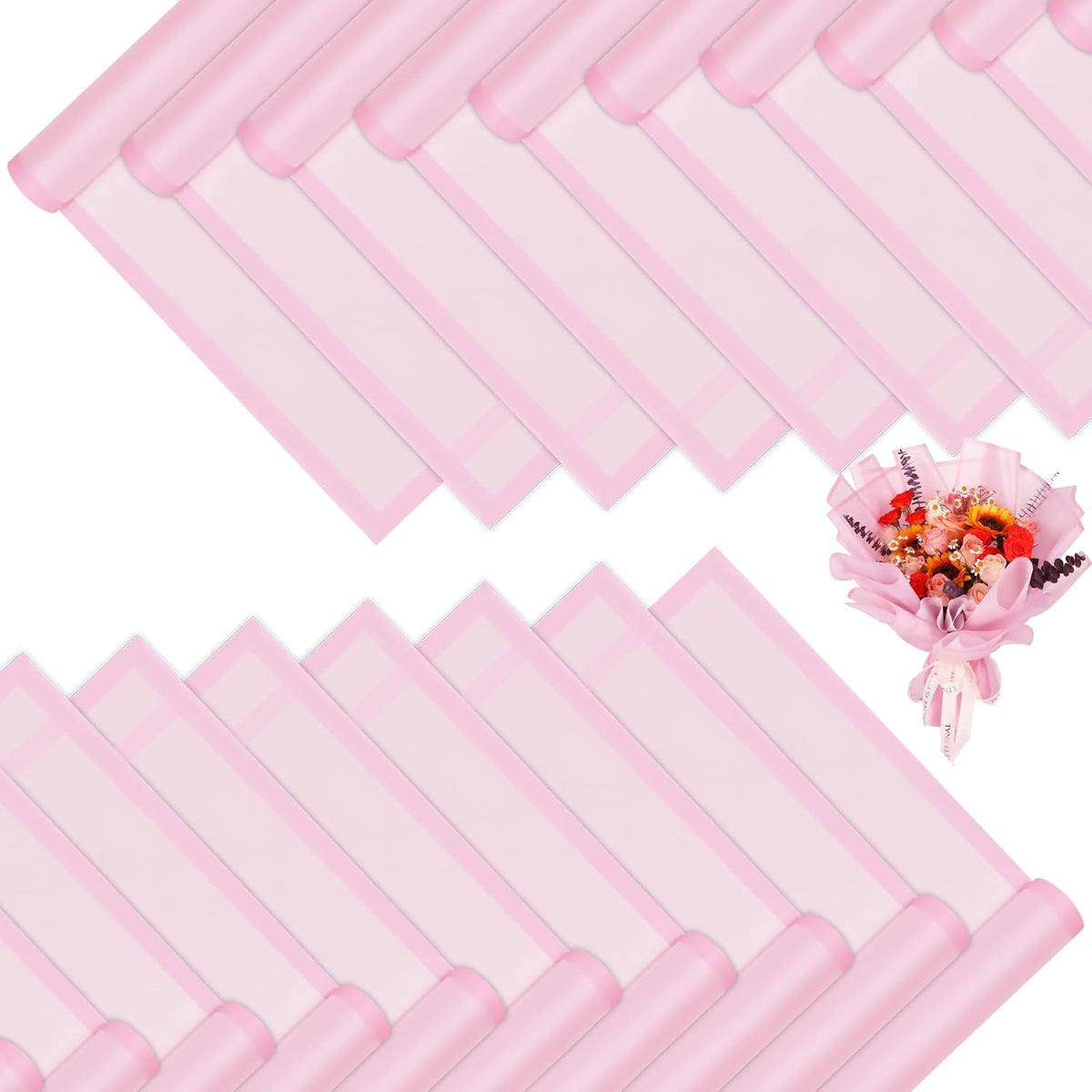 20 Sheets Flower Bouquet Wrapping Paper Floral Korean Pink