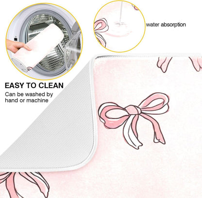 Pink Bows Light Pink Cute Dish Drying Mat for Counter Drying Kitchen Mats Coffee Bar Mats for Countertops Dishes Utensils Sinks 18 x 24 IN