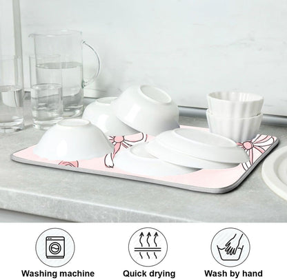 Pink Bows Light Pink Cute Dish Drying Mat for Counter Drying Kitchen Mats Coffee Bar Mats for Countertops Dishes Utensils Sinks 18 x 24 IN