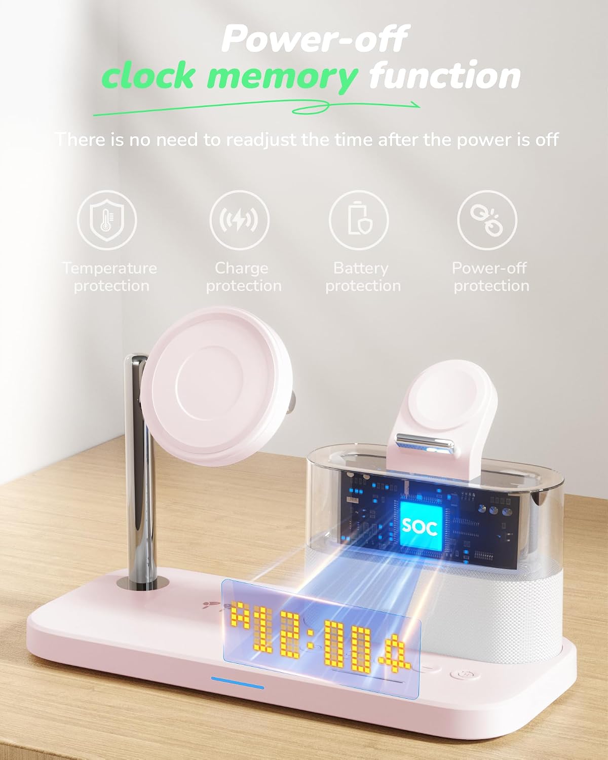 5 in 1 Wireless Charging Station with Alarm Clock Night Light for Apple
