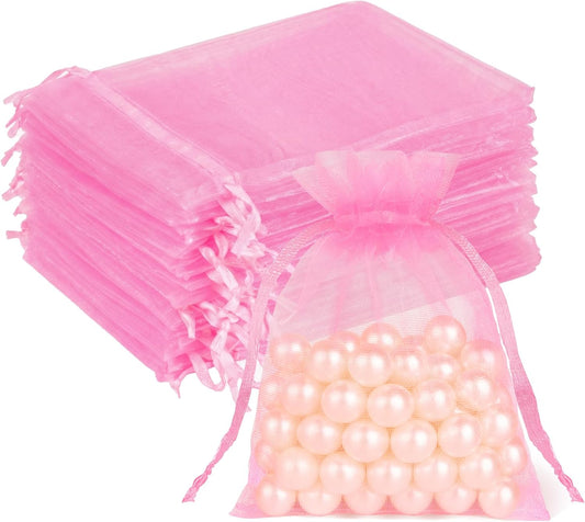 50 Pcs Pink Organza Bags 3x4 In, Small Gift Bags Bulk for Jewelry Candy Soap Makeup Sachet, Cute Mini Mesh Goodie Bag Drawstring for Wedding Baby Shower Party Favors & Graduation Gifts